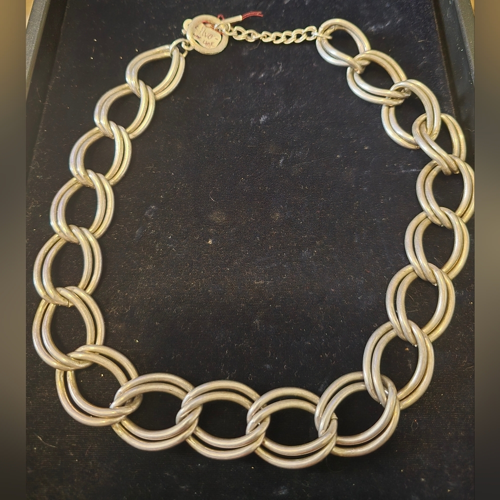 Silver-Tone Double Linked Circle Necklace - Elegant Statement Chain